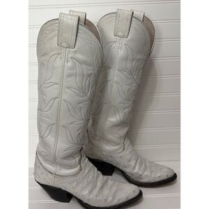 OLATHE Boot Co. Vintage White Ostrich 15" Knee High Cowboy Boots Womens Size 6 B